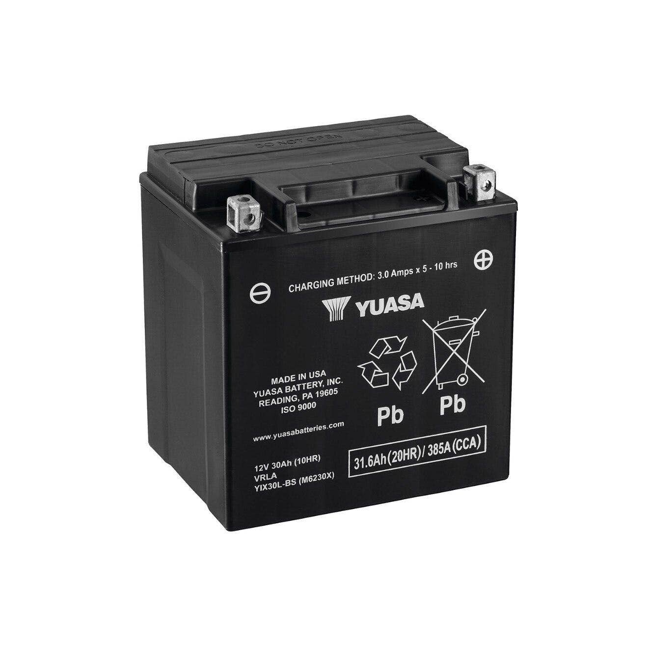 Yuasa YIX30L-BS 12V 30Ah AGM powersports battery front angle view