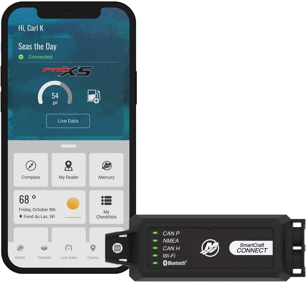 Mercury Marine SmartCraft Connect Mobile - Outboard Connected Boat Engine System for Single Engine, Under Cowl Mount, with Mercury Marine App, 8M0173128