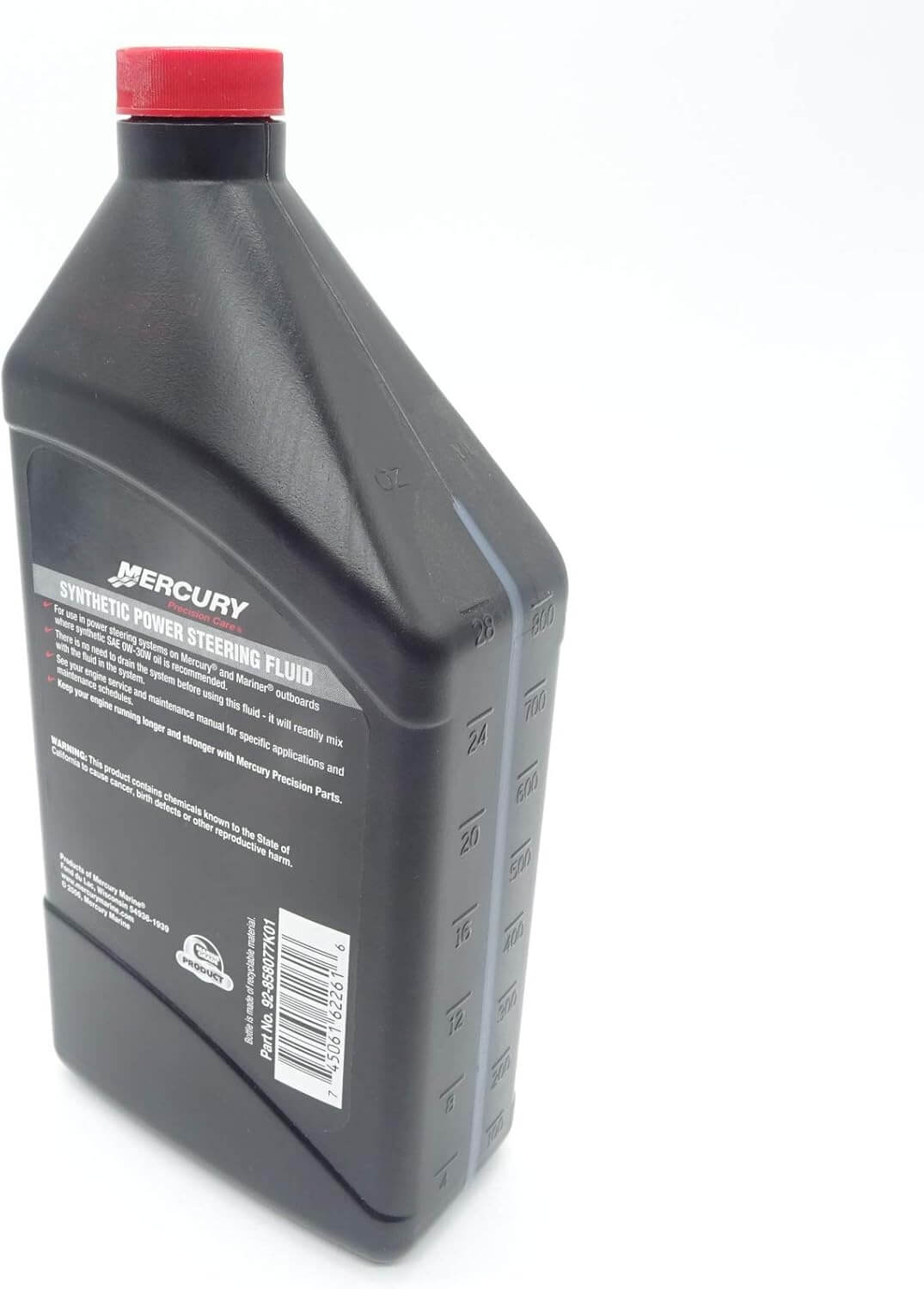 Bottle of Mercury outboard engine oil on a white background