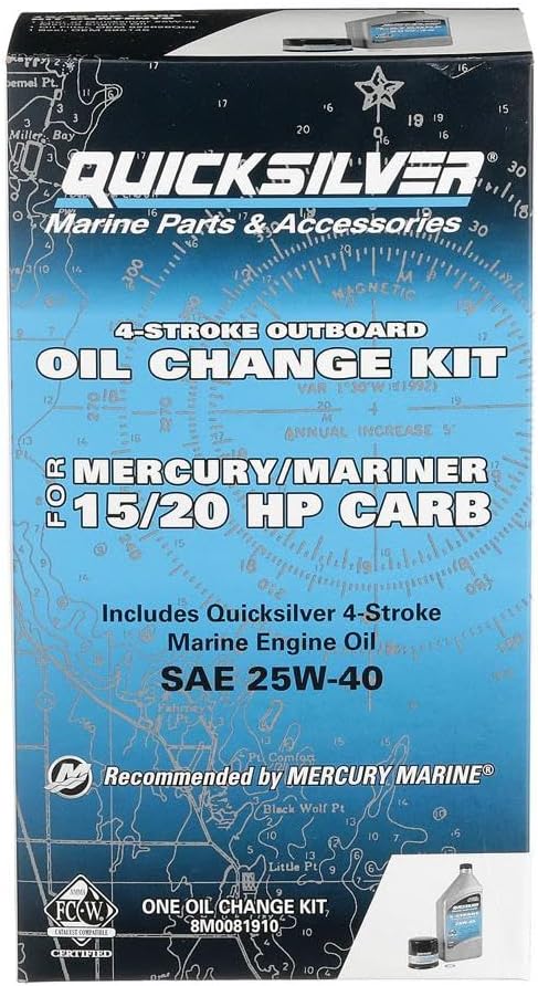 Quicksilver 25W-40 Oil Change Kit for 4-Stroke 15hp and 20hp packaging