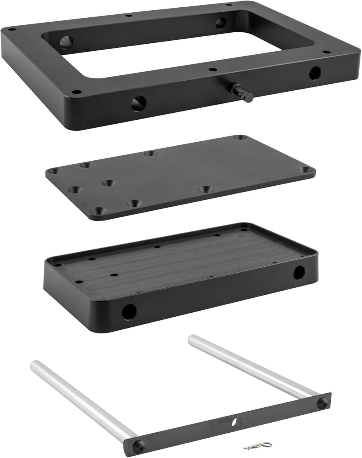 Minn Kota 1854056 QUEST Quick Release Bracket, Black parts including base, plates, and locking handle.