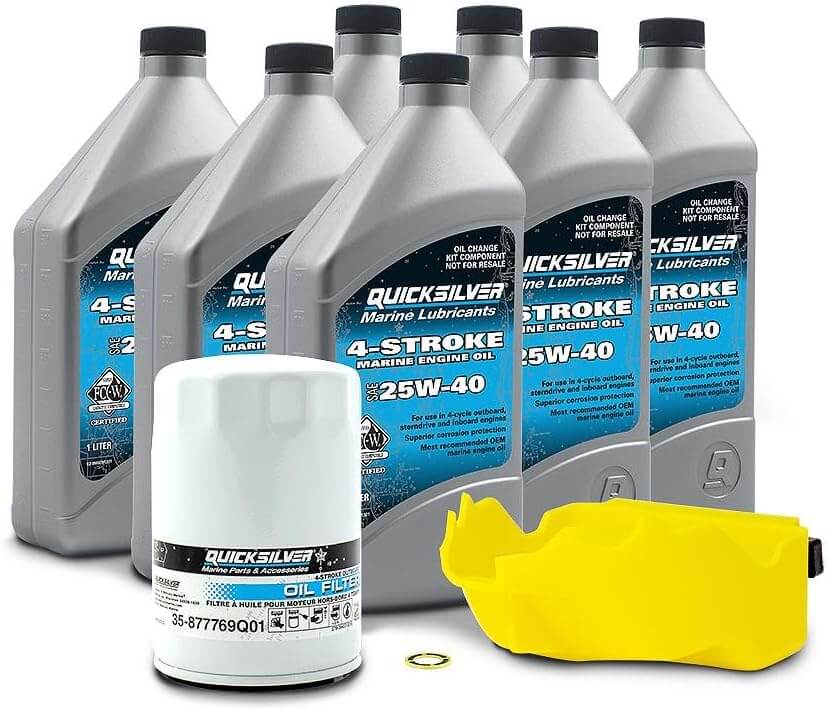 Quicksilver 25W-40 Oil Change Kit for 200hp through 400hp 4-stroke Mercury L6 Verado outboards