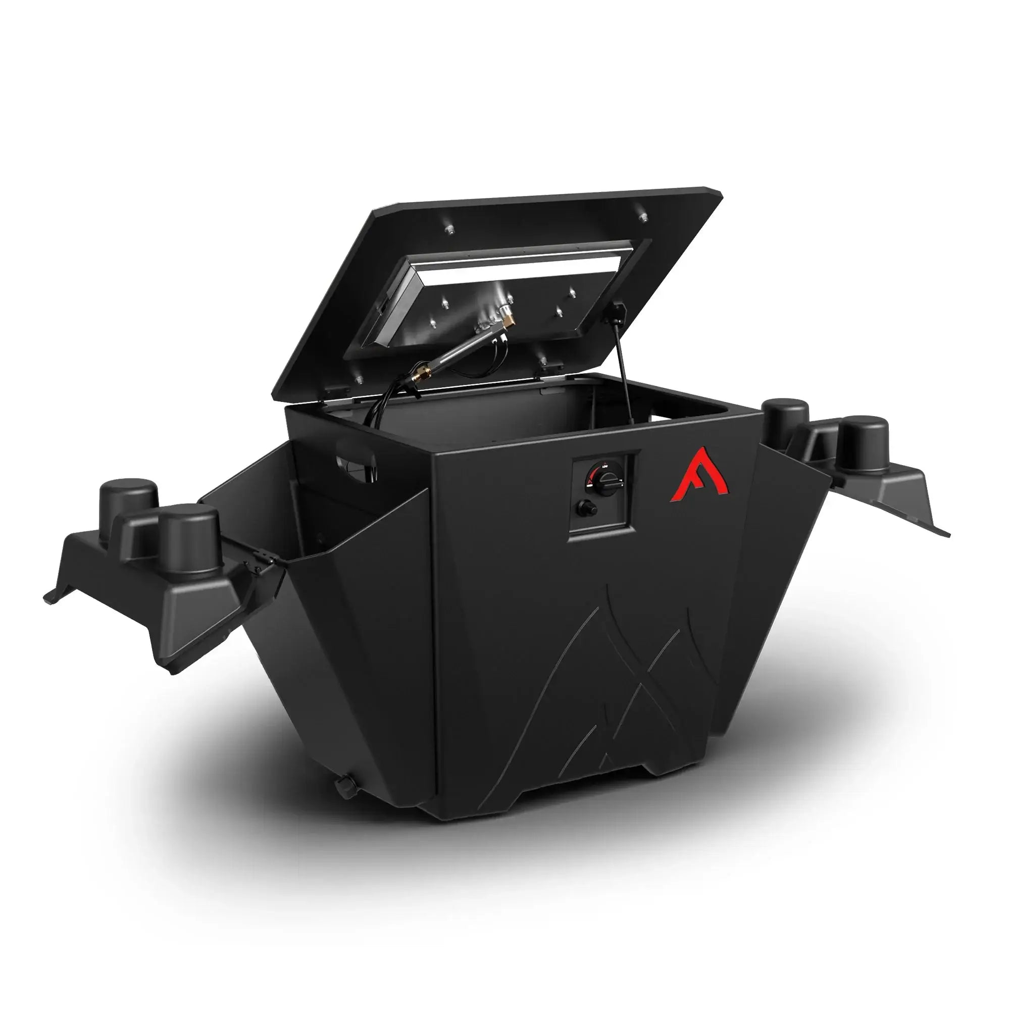 Floating Flame Portable Fire Pit fully open with accessories extended