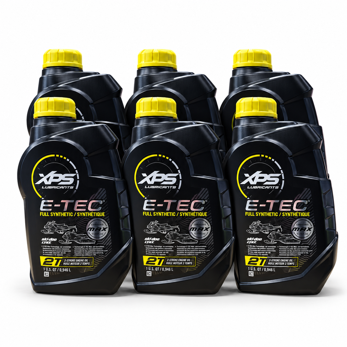 XPS E-TEC MAX full synthetic 2-stroke snowmobile oil quart bottles six pack