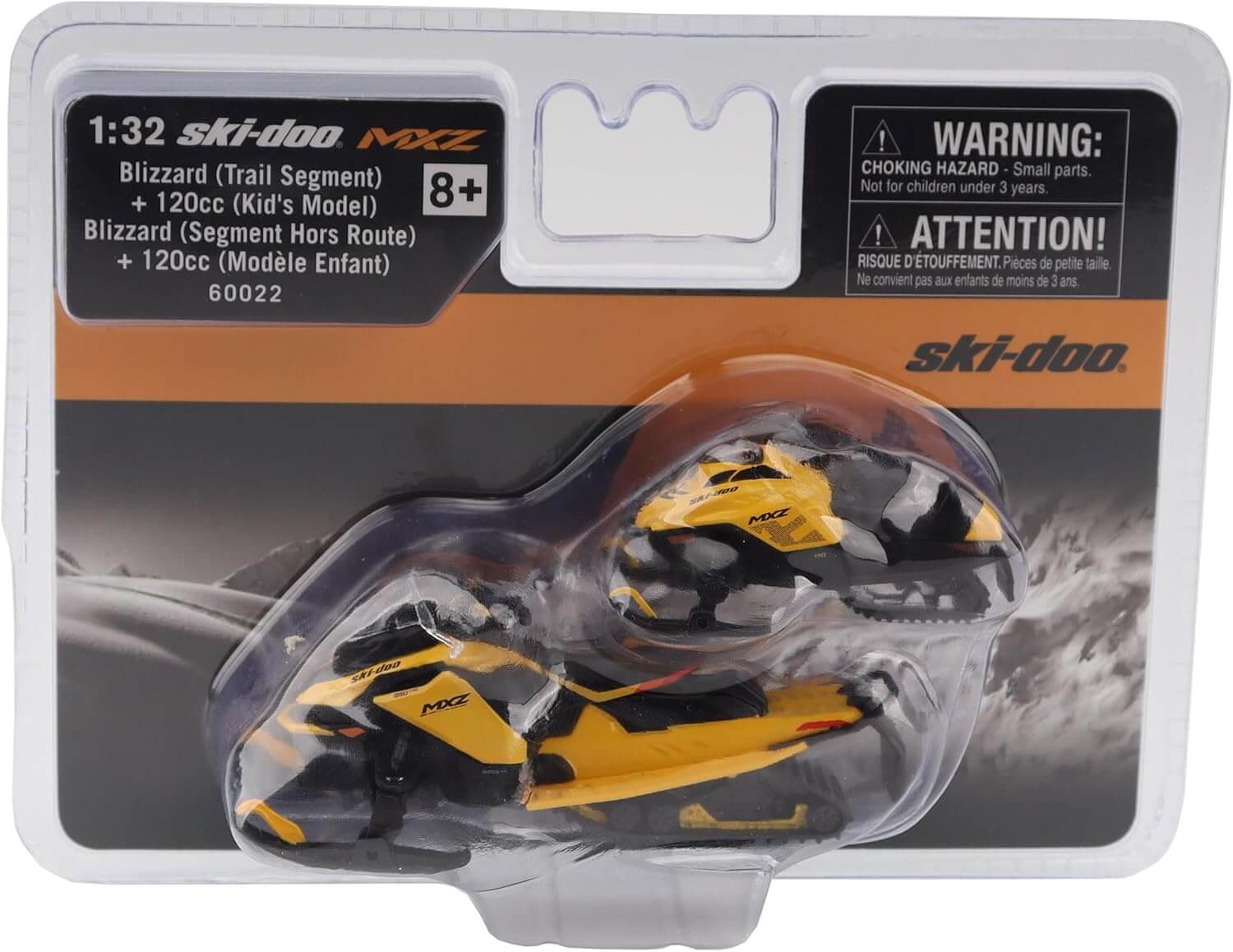 BRP Bombardier 1:32 Scale Diecast Replica – Ski-Doo MXZ Blizzard + MXZ 120cc (Neo Yellow) #60022