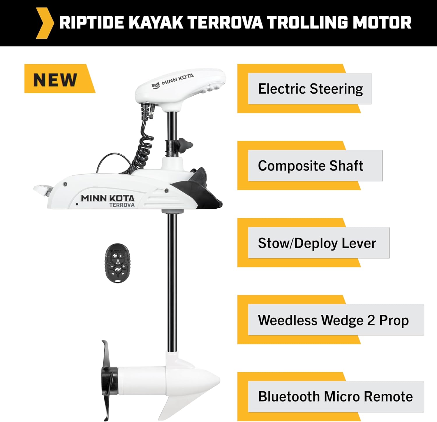 Minn Kota 1358339 Riptide Kayak Terrova Bow-Mount Electric Trolling Motor with GPS, 55 Lb. Thrust, 36 in. Shaft, Saltwater