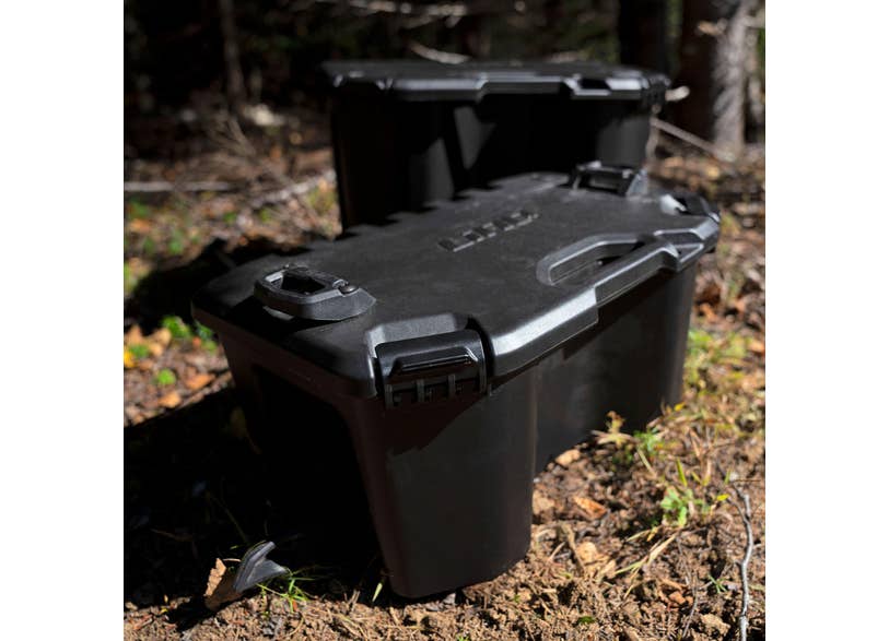 Can-Am LinQ 5.2 US Gal 20L modular cargo box black storage bins outdoors