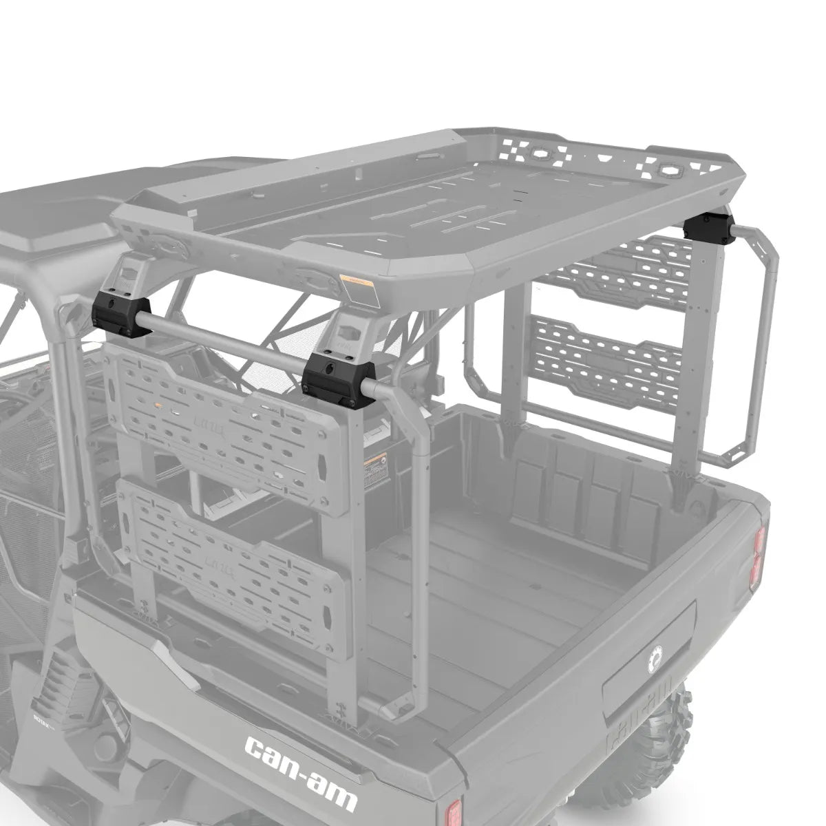Can-Am Defender Cargo Rack Mounting Kit installed on the bed wall extenders with the Cargo Rack Multi-position, 715010078