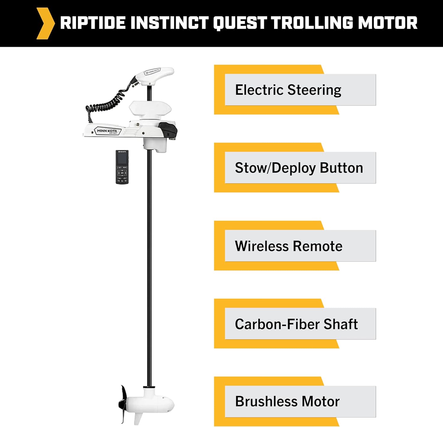 Minn Kota 1358560 Riptide Instinct Quest Series Bow Mount Saltwater Trolling Motor, 90 / 115 lbs. Thrust, 60" Shaft, 24 / 36 Volts, White w/Handheld Remote