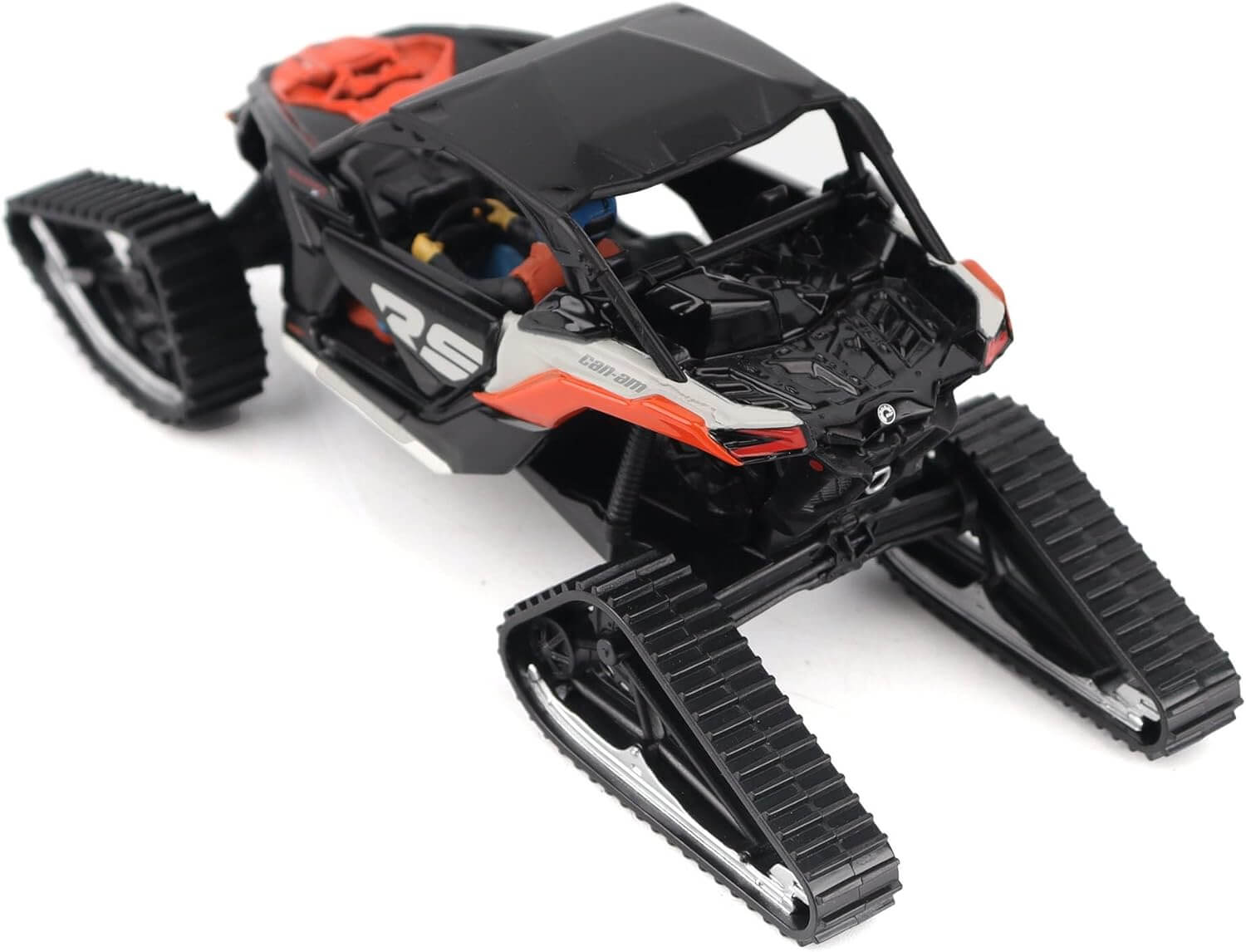 Toy vehicle with black and orange design on a white background