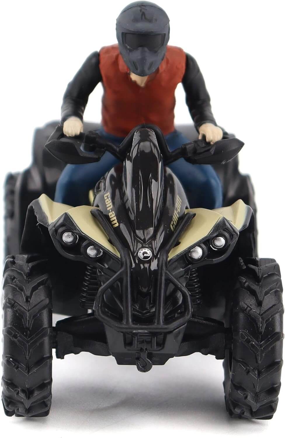 Model of a person riding an ATV with a detailed front view on a white background