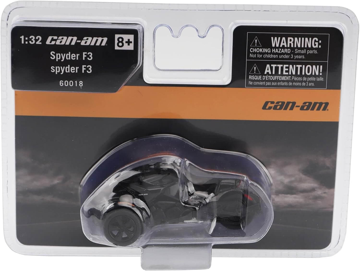 Can-Am Spyder F3 model packaging with warning label
