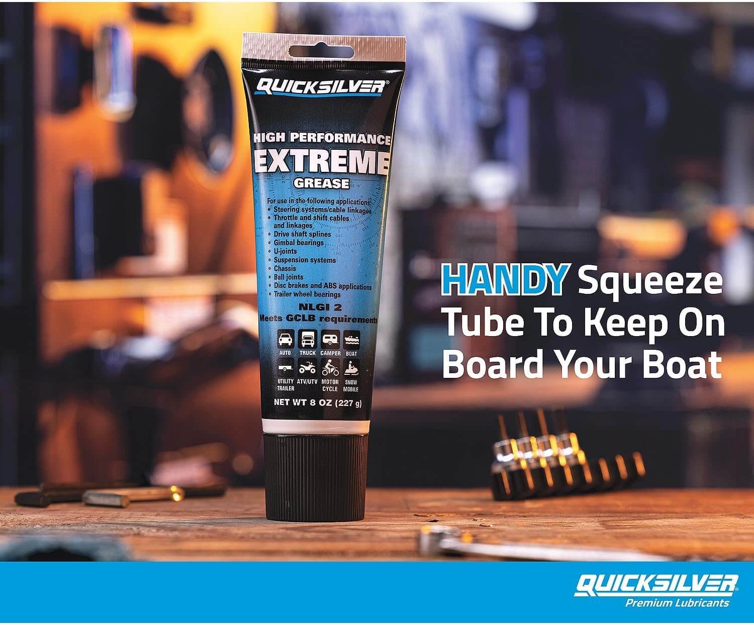 Quicksilver High Performance Multi-Purpose Extreme NLGI 2 Marine Grease tube info card