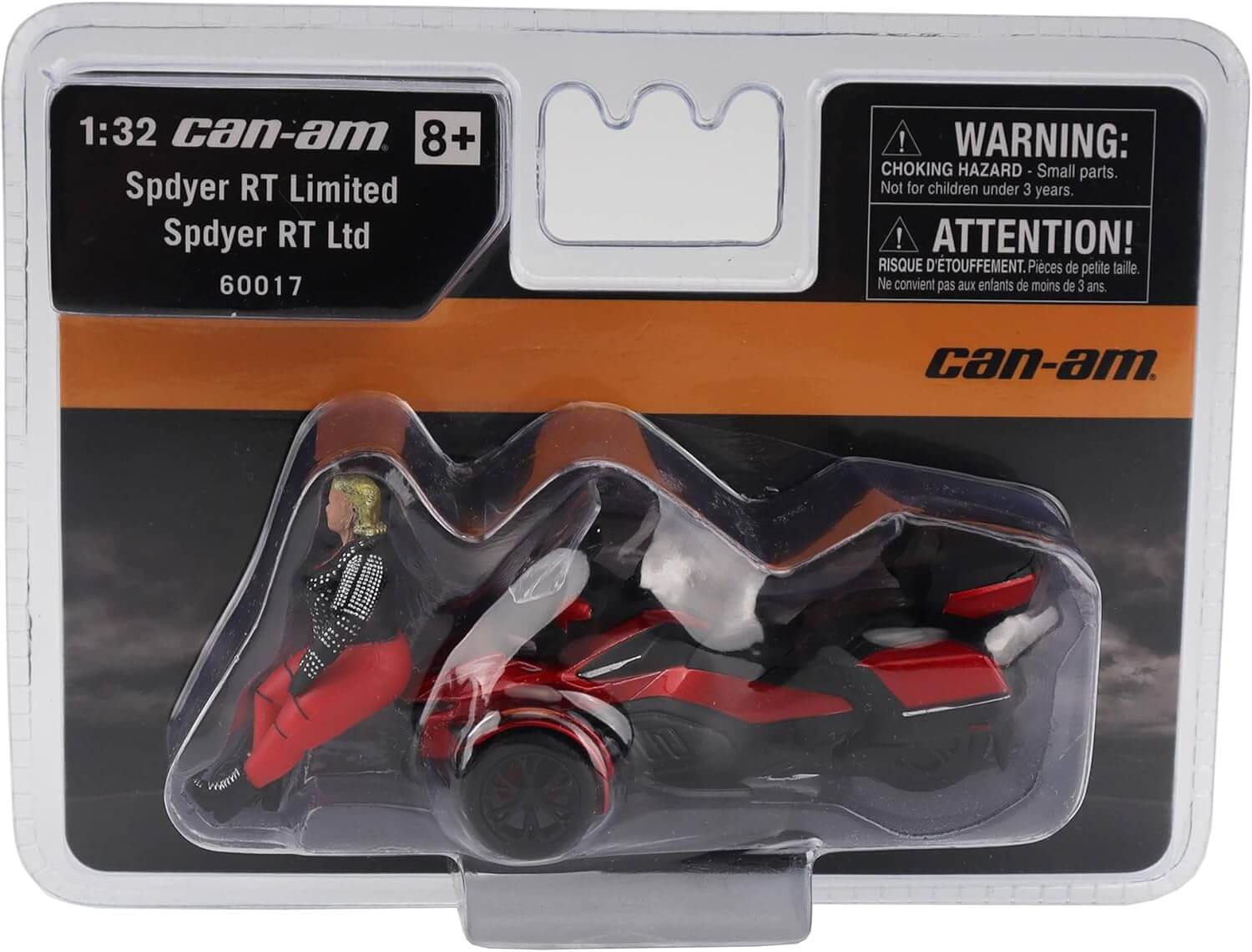 Can-Am Spyder RT Limited model car packaging with warning label