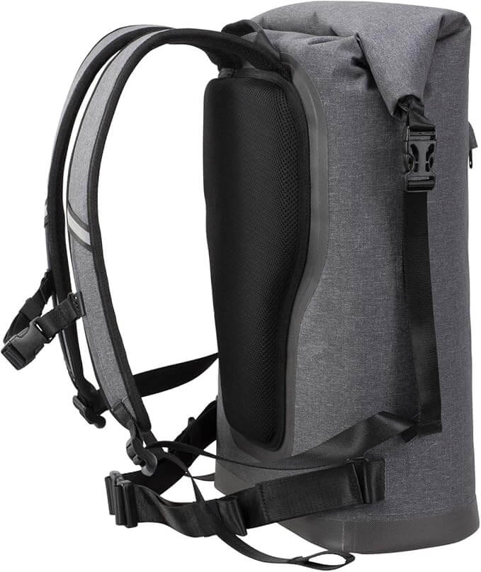 Gray backpack with black accents on a white background