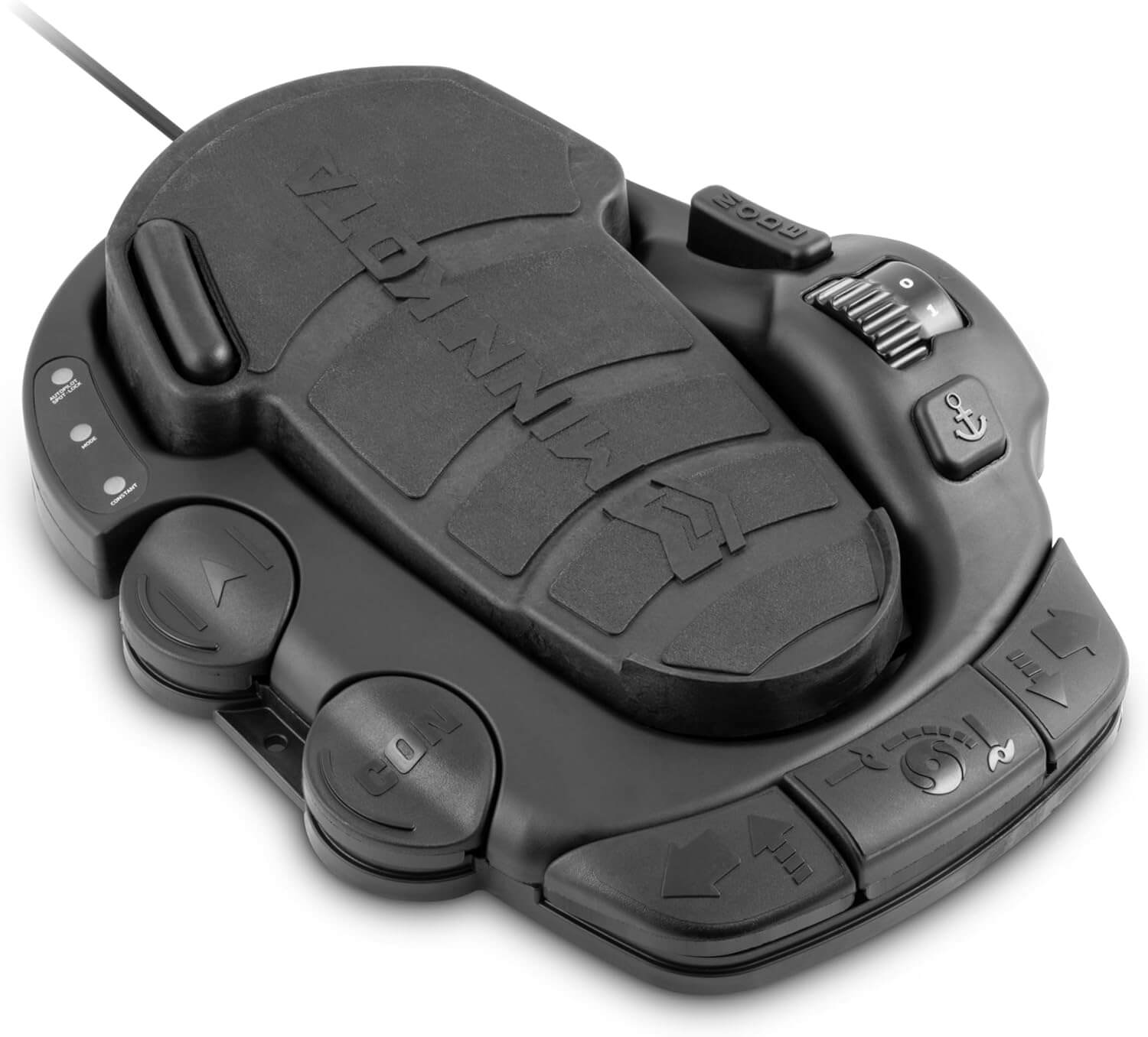 Minn Kota 1866081 Corded Foot Pedal For Ulterra / RT Ulterra with controls for AutoStow, steering, and speed.