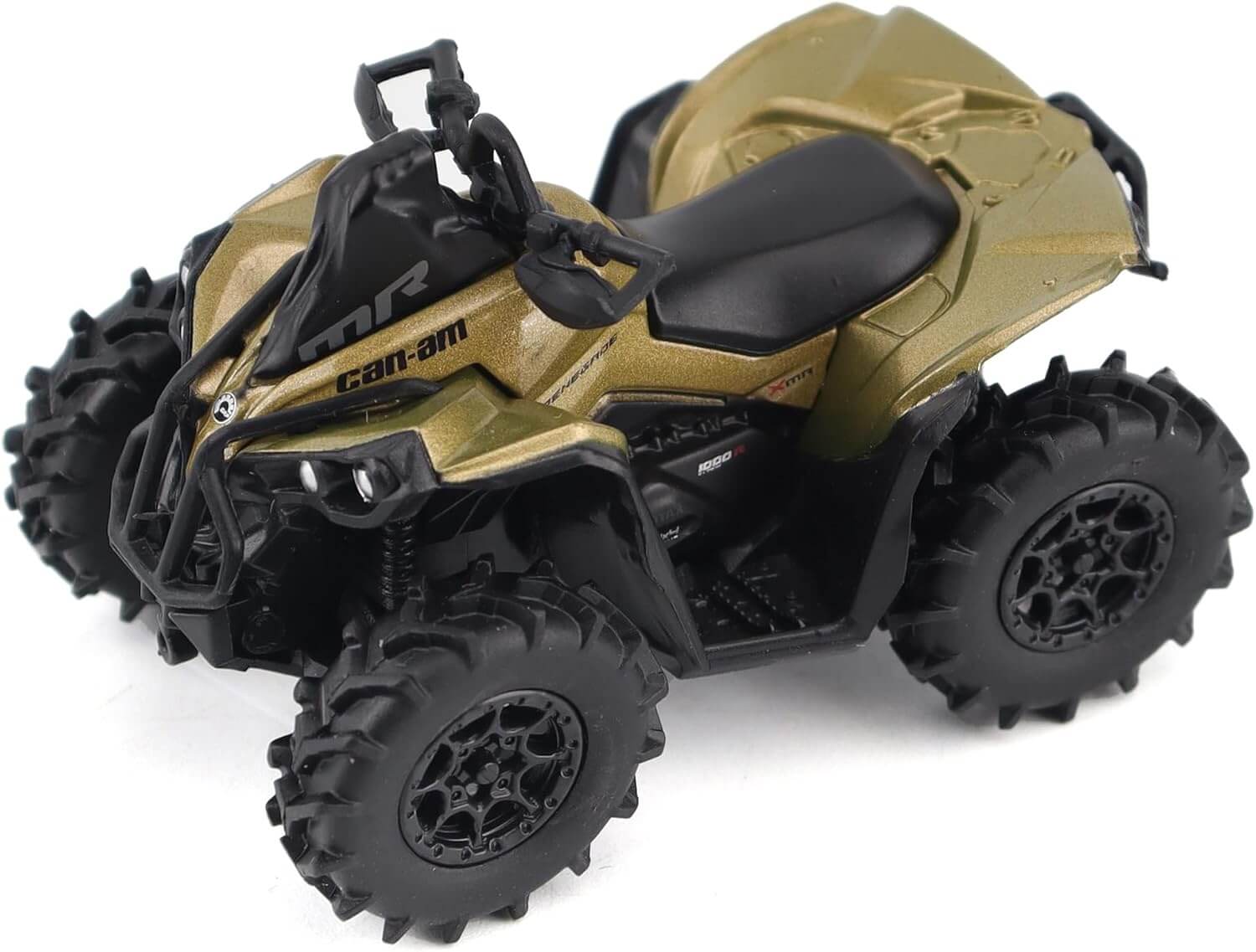 Gold and black toy ATV on a white background