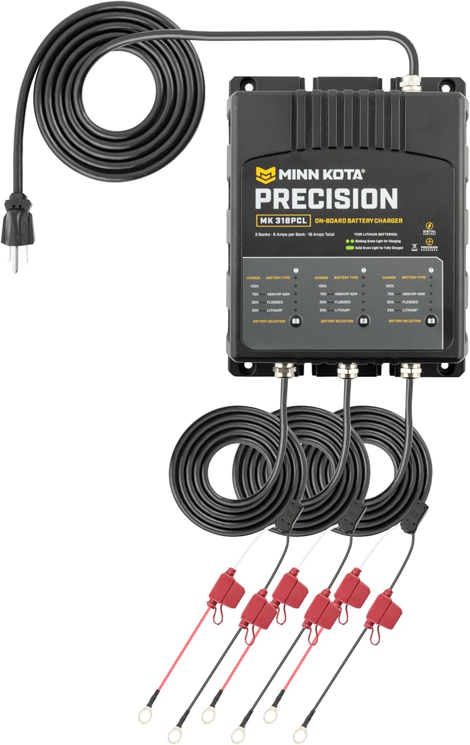 Minn Kota 1833181 On-Board Precision Battery Charger, 18A, 3 Banks