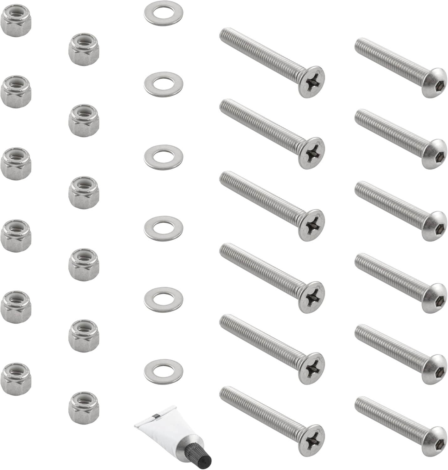 Minn Kota 1854056 QUEST Quick Release Bracket, Black hardware kit including screws, nuts, washers, and adhesive.