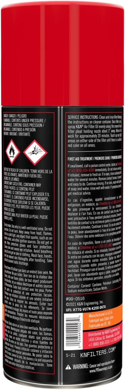 K&N Filters Air Filter Oil - 12.25oz - Aerosol Spray Can, Black