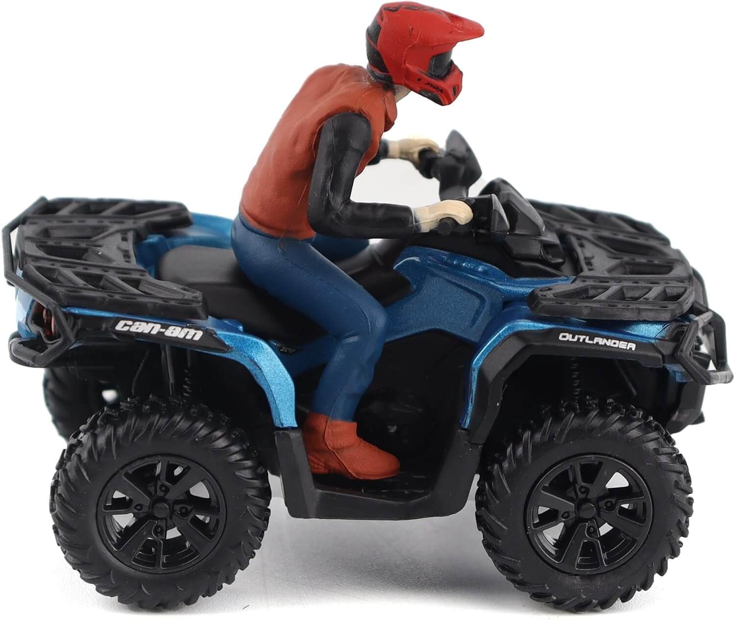 Model of a person riding a Can-Am Outlander ATV on a white background