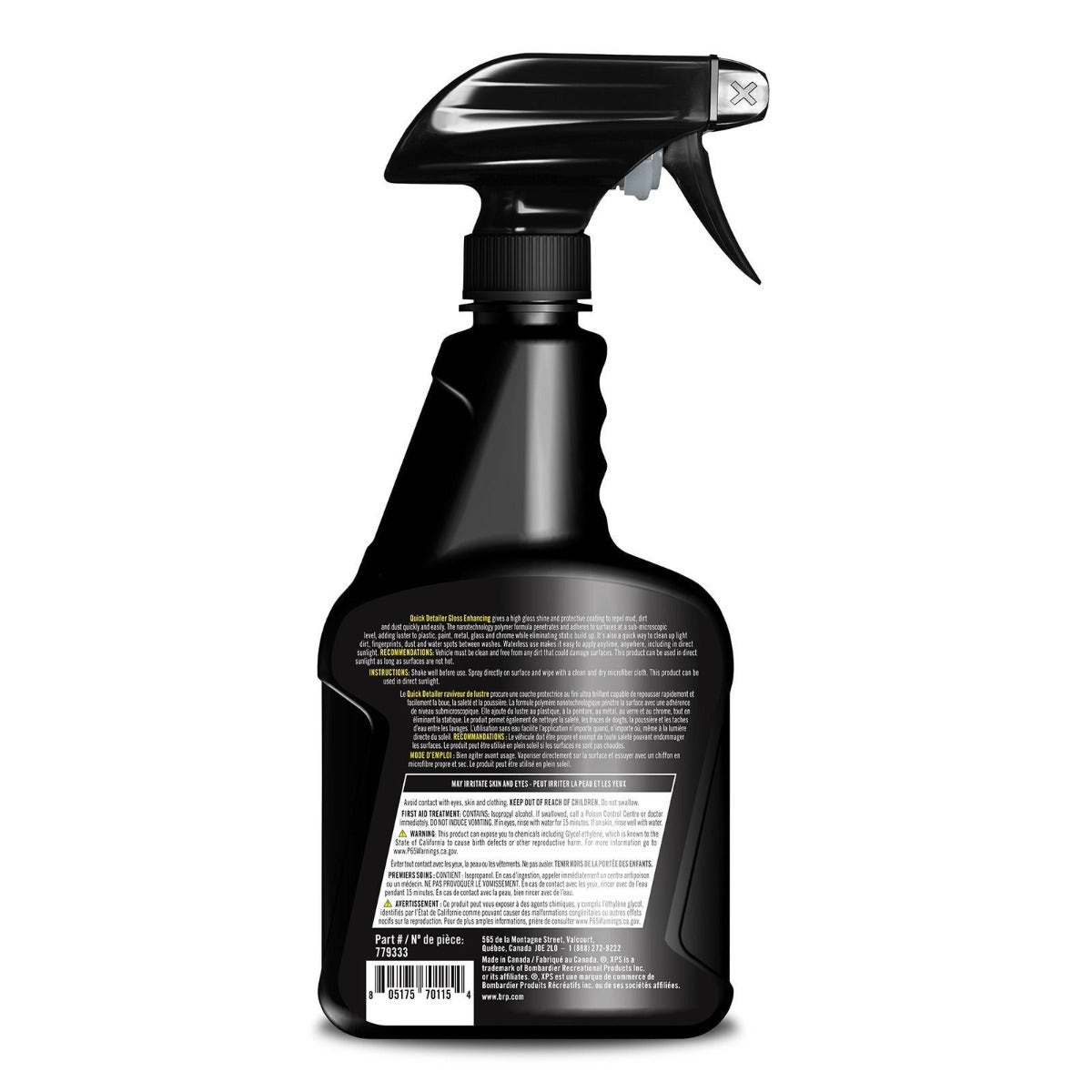 XPS Quick Detailer Gloss Enhancing 16 fl oz spray bottle back label, 9779333