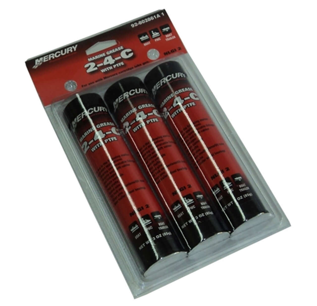 Pack of Mercury Marine Grease 2-4-C with packaging on a white background