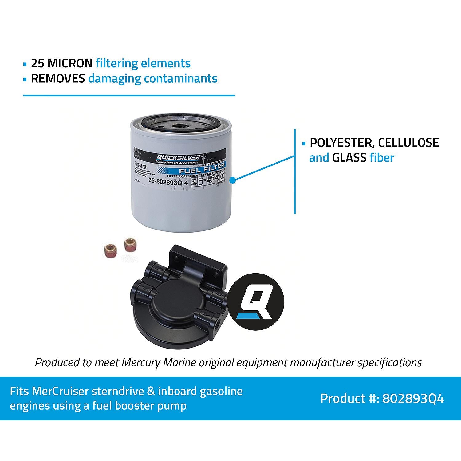 Quicksilver 802893Q4 Water Separating Fuel Filter Kit for Mercury Outboards, MerCruiser Sterndrive & Inboard Engines