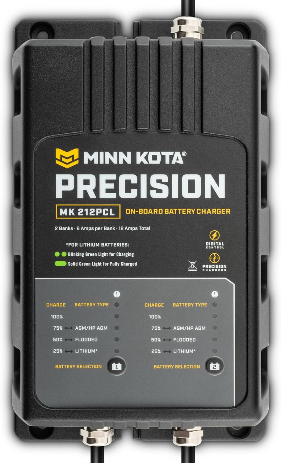 Minn Kota 1832121 On-Board Precision Battery Charger, 12A, 2 Banks
