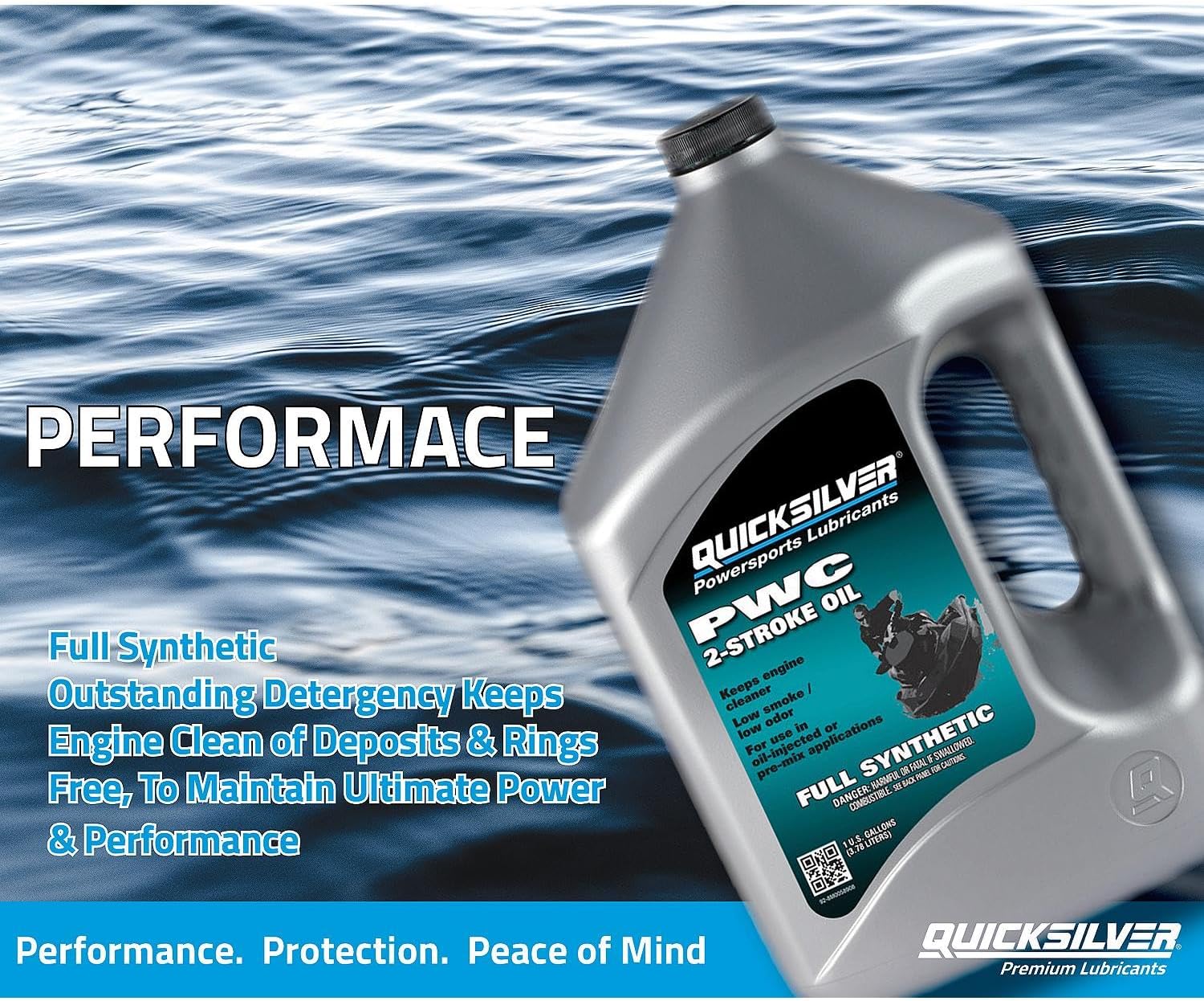 Quicksilver 8M0058908 Full Synthetic 2-Stroke PWC Marine Engine Oil, 1 Gallon