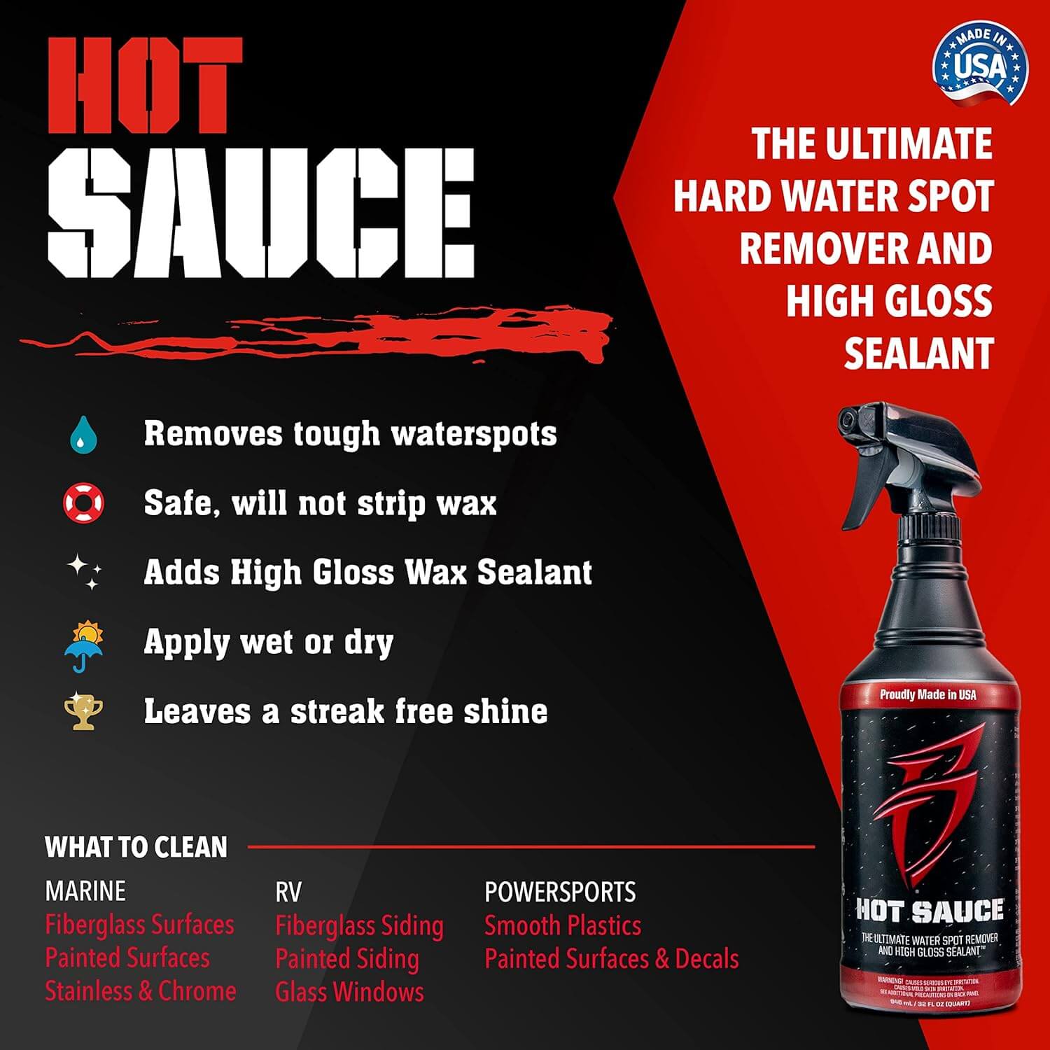 Hot Sauce The Ultimate Hard Water Spot Remover with Wax Sealants 32oz