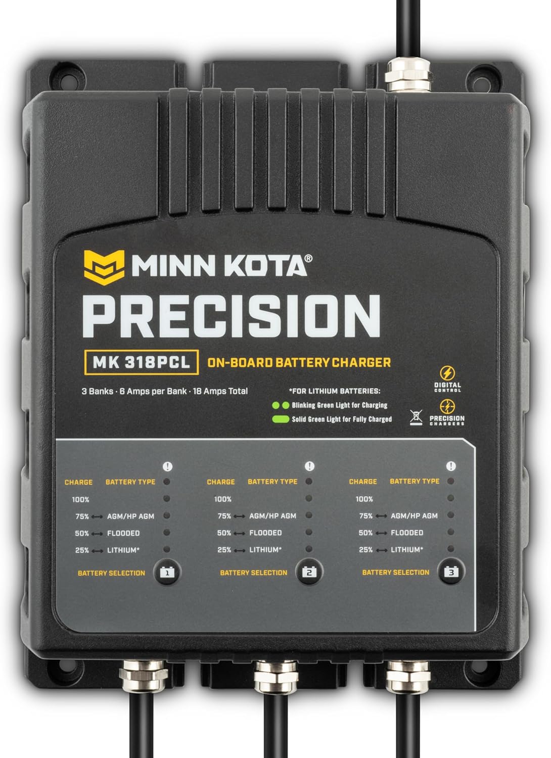 Minn Kota 1833181 On-Board Precision Battery Charger, 18A, 3 Banks