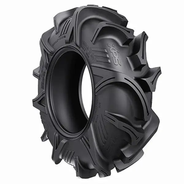 Large black rubber tire on white background