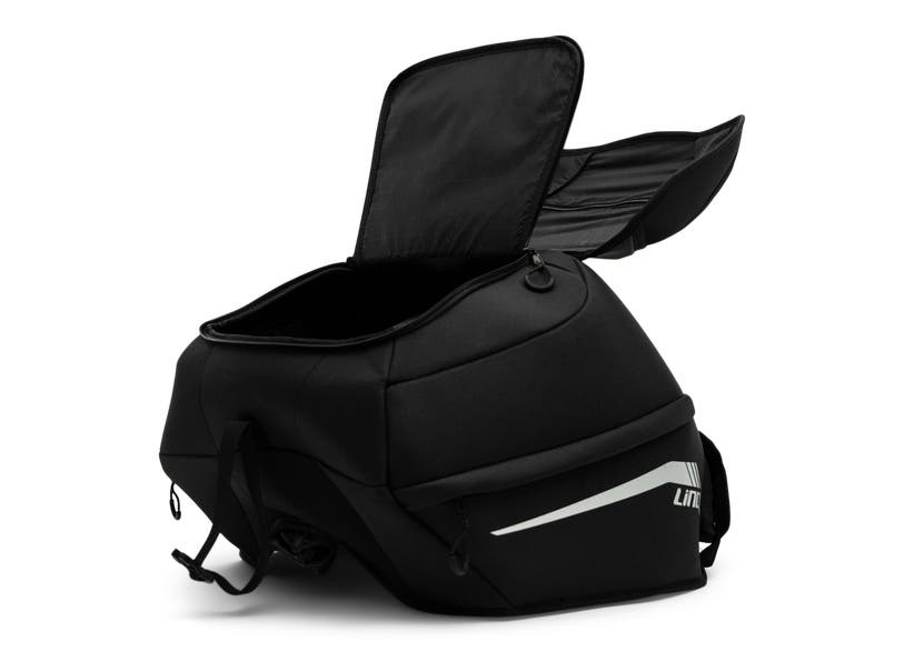 Ski-Doo Trail Combo Bag 31L black open top view REV Gen4 Narrow snowmobile luggage