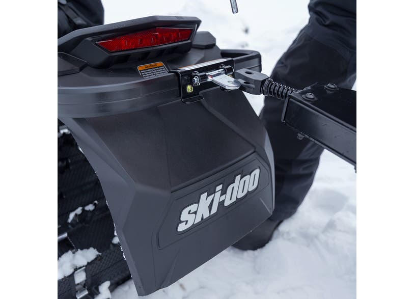 Ski-Doo LinQ Removable Snowflap 860201914 installed on a snowmobile