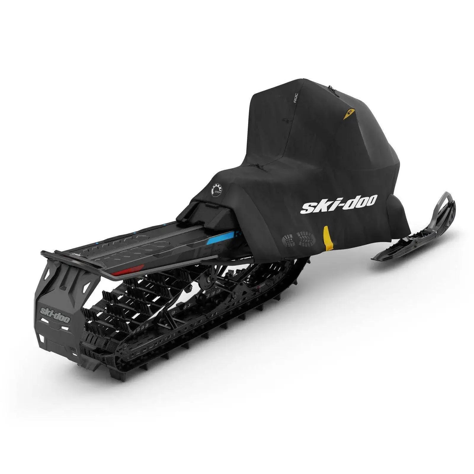 Ski-Doo snowmobile with black cover on a white background