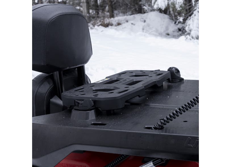 Ski-Doo LinQ Universal Rack 860202208 mounted on a snowmobile tunnel