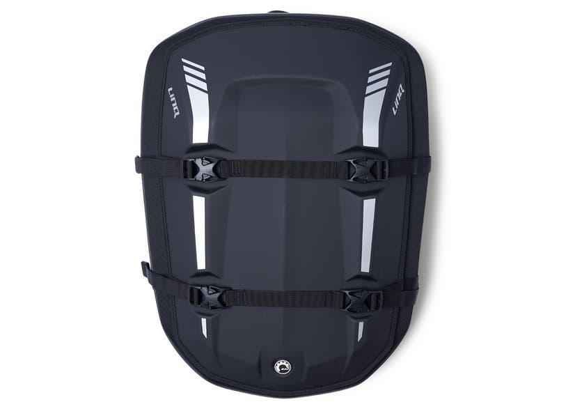 Ski-Doo LinQ 40L Adventure Tunnel Bag black top view with buckle straps