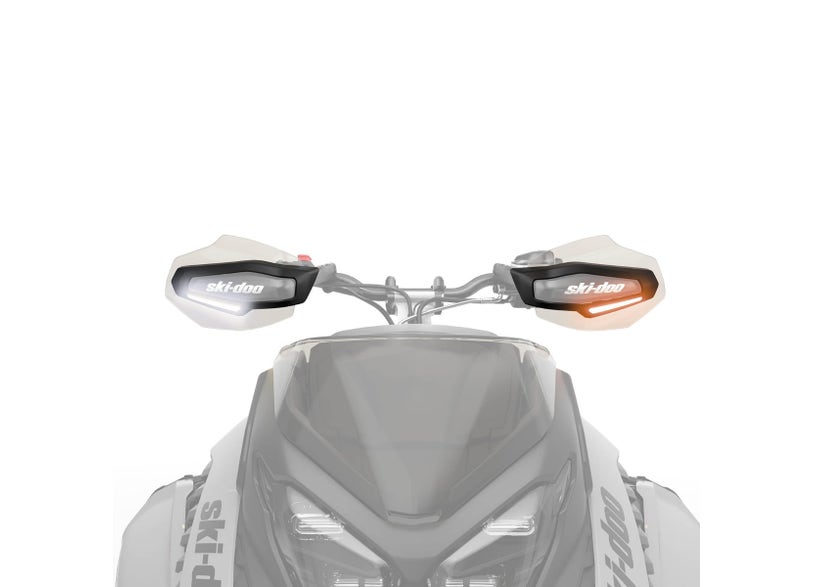 Ski-Doo LED signal lights mounted on handguards, REV Gen4 Gen5 snowmobile front view, 860202619