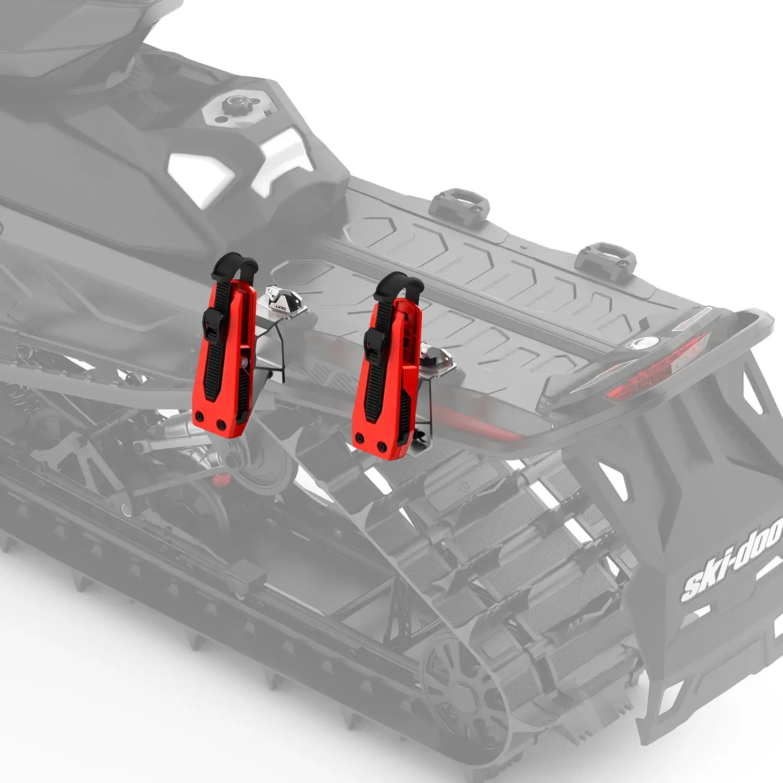 Red cargo racks on back of Ski-Doo snowmobile