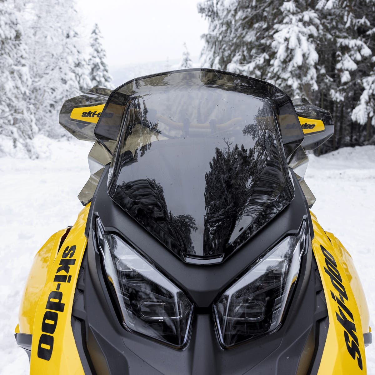 Ski-Doo REV Gen5 Low Windshield on a yellow snowmobile