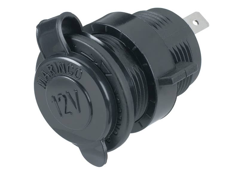 Ski-Doo 12-Volt power outlet replacement kit black round socket with cap, part 861507200