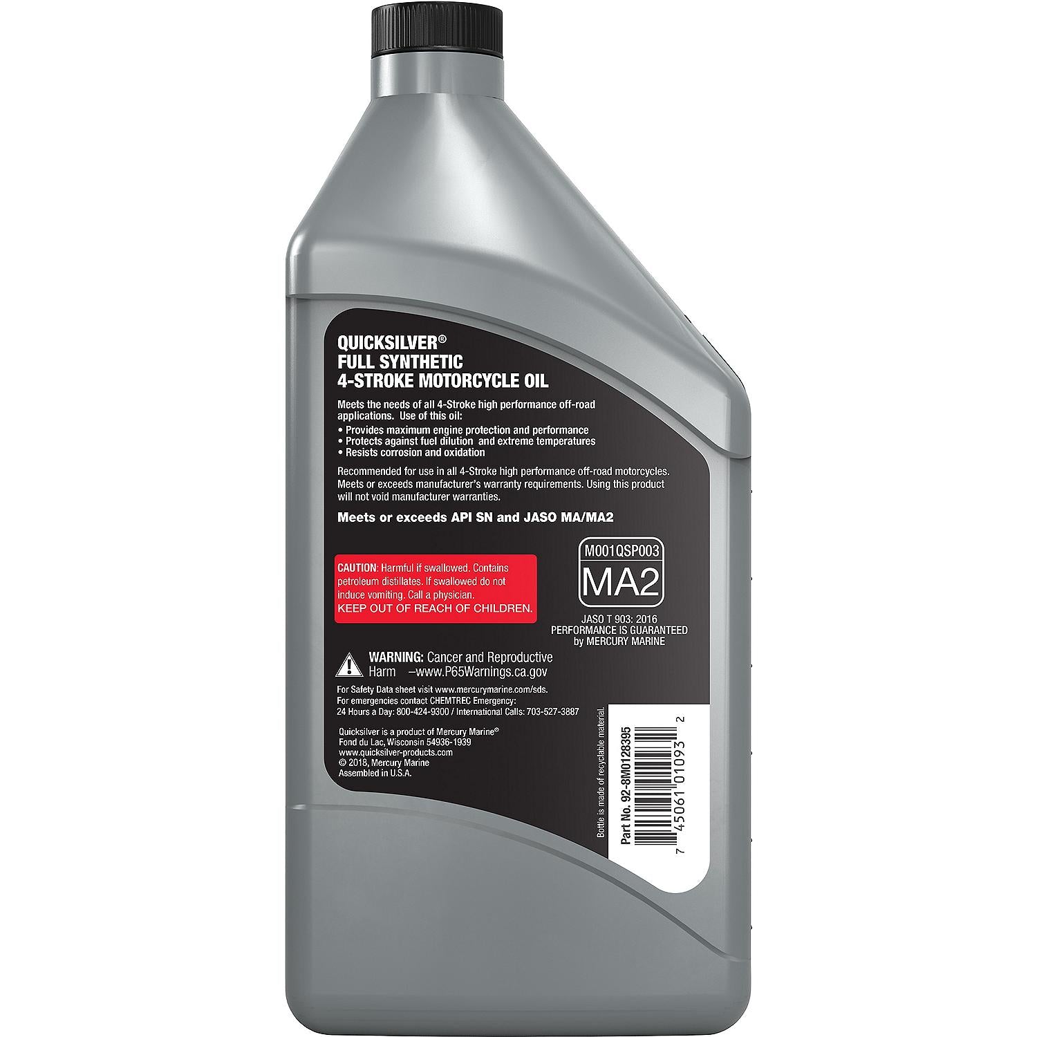 Quicksilver 10W-40 Full Synthetic Off Road Engine Oil, 1 Quart - 8M0128395