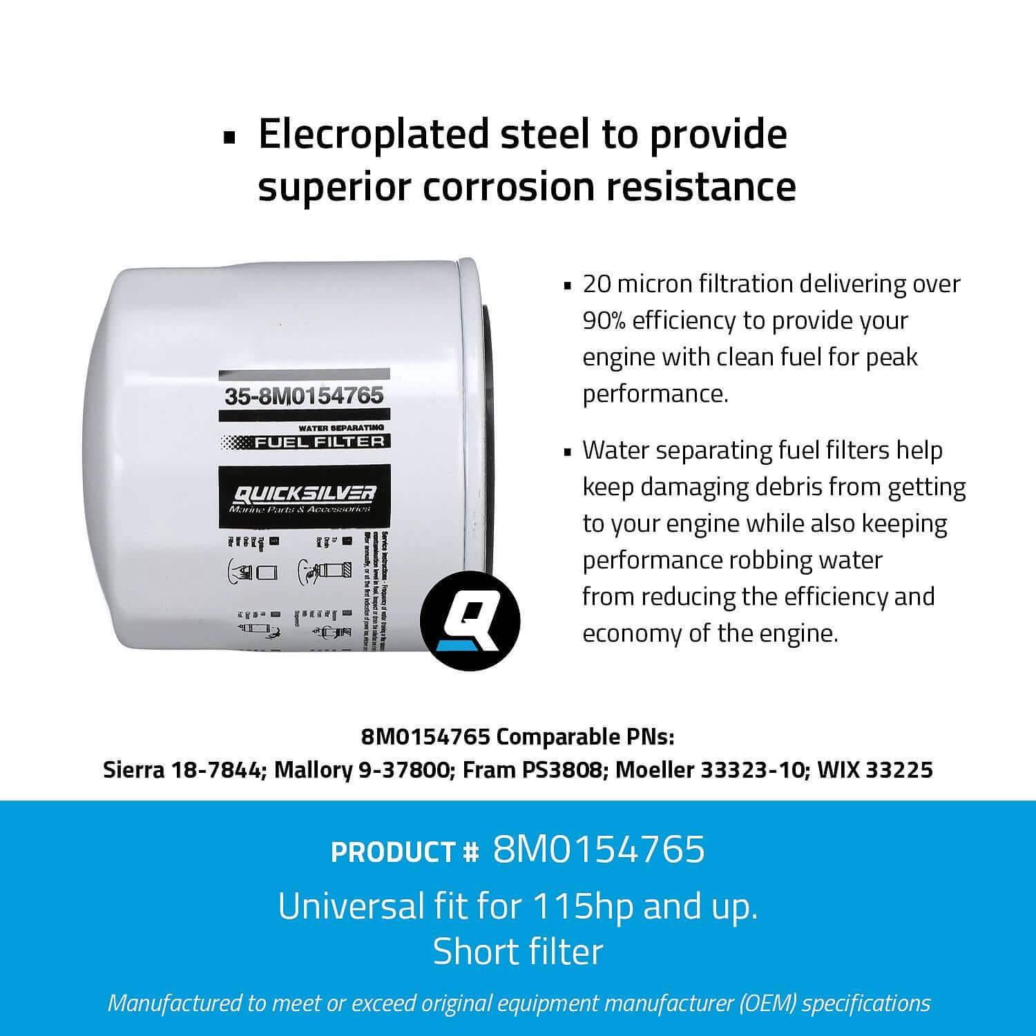 Quicksilver 8M0154765 Water Separating Fuel Filter for Various Marine Engines