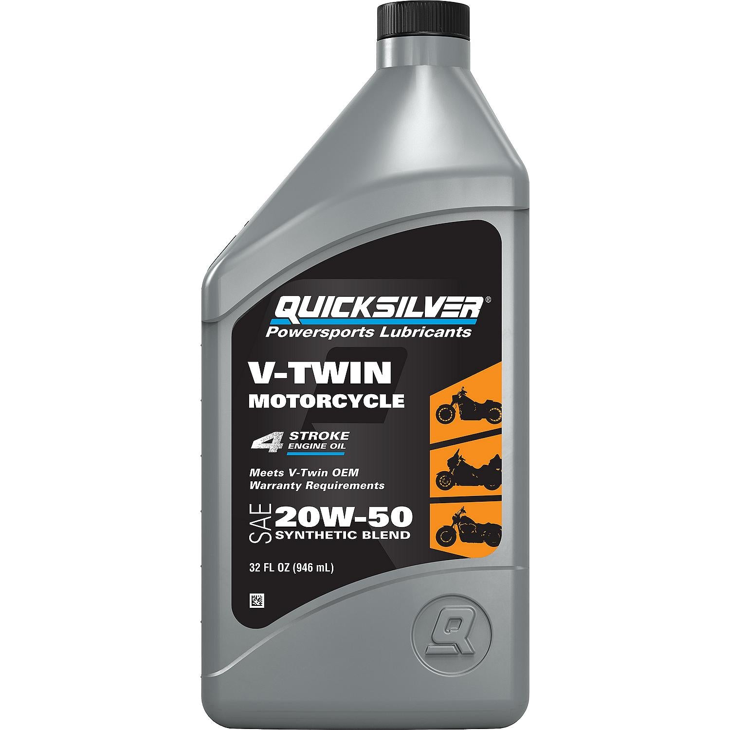 Quicksilver 20W-50 4-Stroke Synthetic Blend Motorcycle Oil, 1 Quart, Qty 6 - 8M0160549