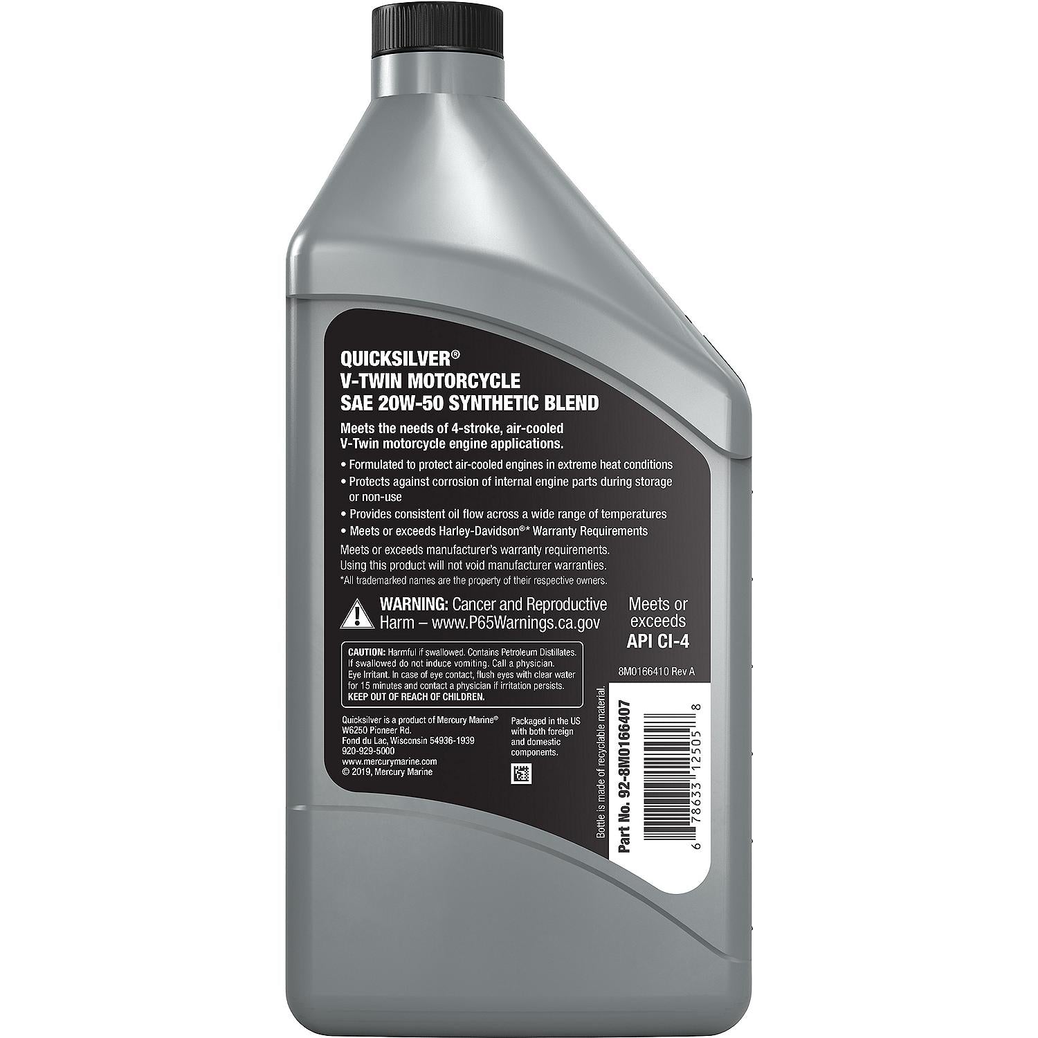 Quicksilver 20W-50 Synthetic Motorcycle Oil, 1 Quart - 8M0166407