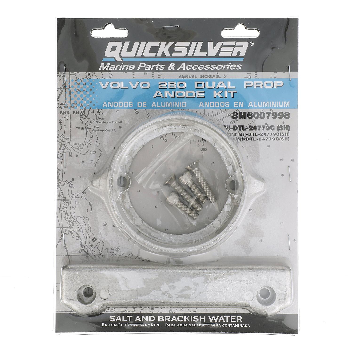 Quicksilver 8M6007998 Aluminum Anode Kit for Volvo 280 Duoprop Sterndrives - 8M6007998