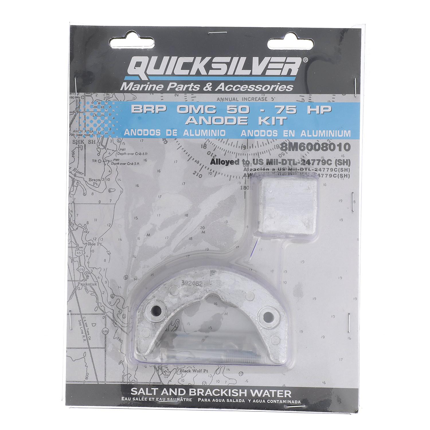 Quicksilver 8M6008010 Aluminum Anode Kit for BRP/OMC 50-75hp Outboards - 8M6008010