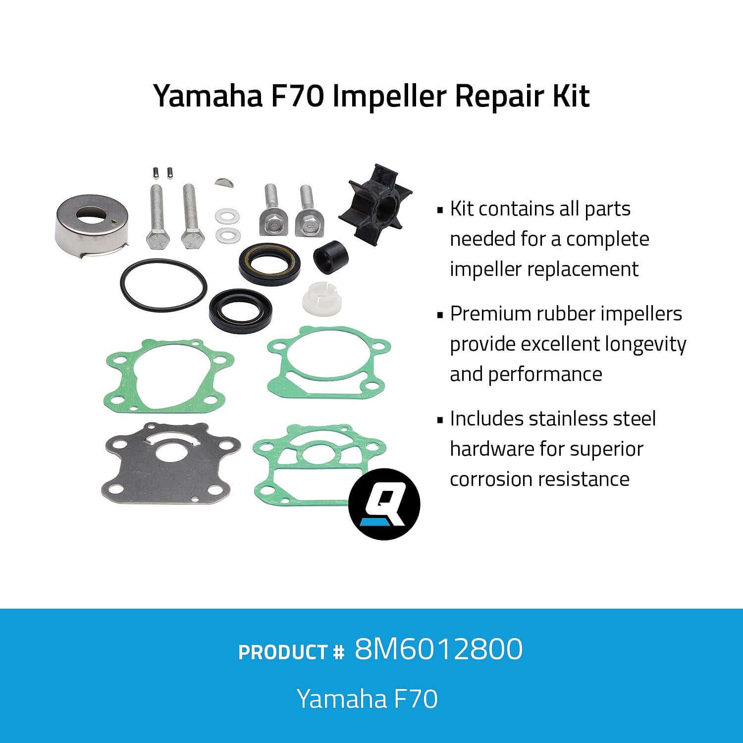 Quicksilver 8M6012800 Impeller Repair Kit for Select Yamaha F70 Outboards
