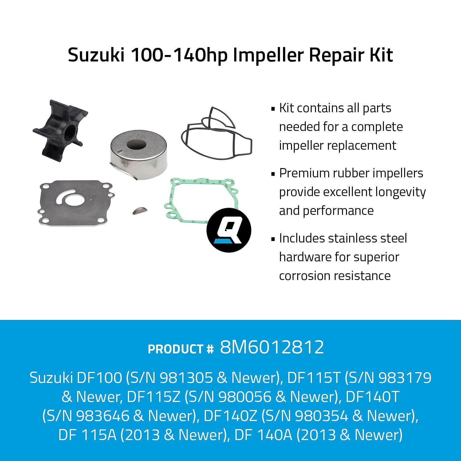 Quicksilver 8M6012812 Impeller Repair Kit for Select Suzuki 100-140hp Outboards